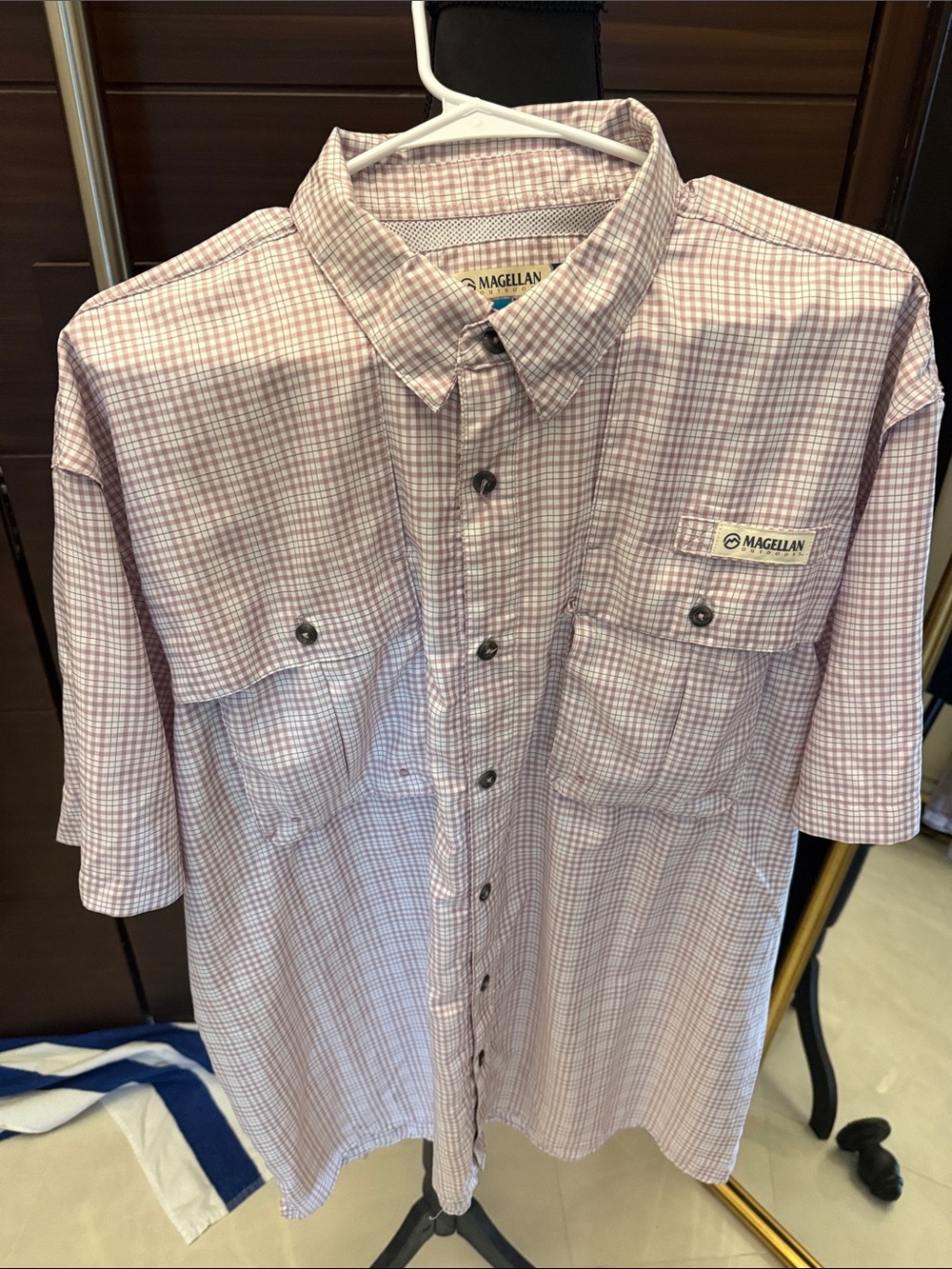 Magellan Outdoors Men's Short Sleeve Plaid Button-Down Shirt - Light Pink